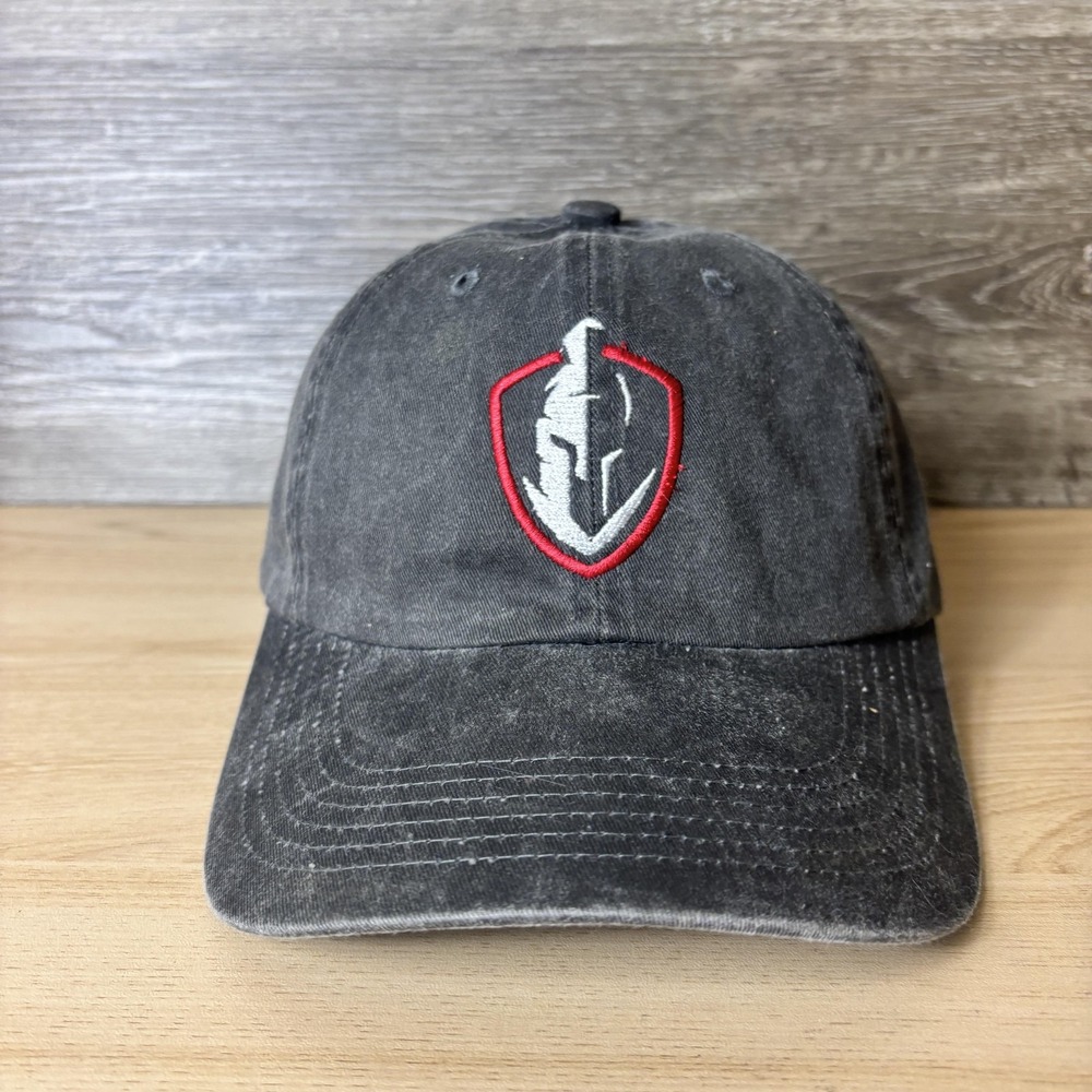 Elite Mens Ministry Hat Cap Strap Back Black Red Spartan Helmet Embroidered
